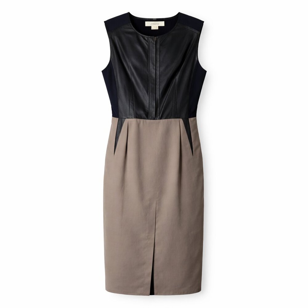 NEW w Tags O'2nd Genuine Leather Black & Mocha Sheath Dress - Size 2